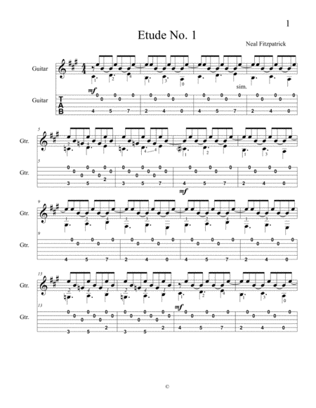 Free Sheet Music Etude No 1 For Guitar By Neal Fitzpatrick Tablature Edition