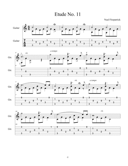 Free Sheet Music Etude No 11 For Guitar By Neal Fitzpatrick Tablature Edition