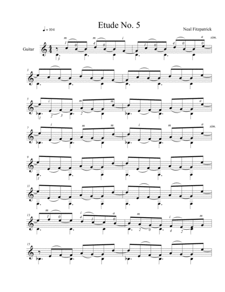 Etude No 5 For Guitar By Neal Fitzpatrick Standard Notation Sheet Music