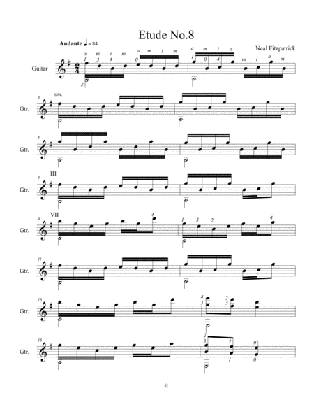 Free Sheet Music Etude No 8 For Guitar By Neal Fitzpatrick Standard Notation