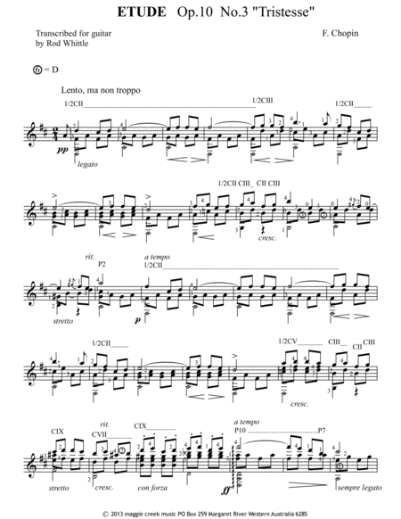 Free Sheet Music Etude Op 10 No 3 Tristesse