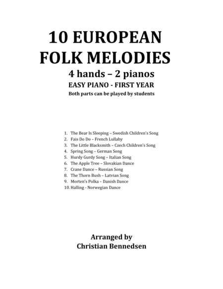 European Folk Melodies For 4 Hands 2 Pianos Sheet Music