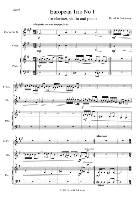 Free Sheet Music European Trio No 1 For Clarinet Violin And Piano