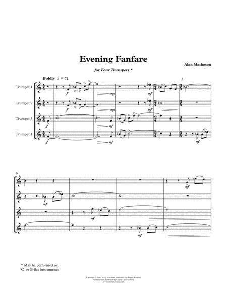 Free Sheet Music Evening Fanfare For Four Trumpets
