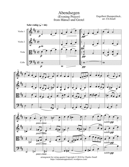 Free Sheet Music Evening Prayer From Hnsel Und Gretel Score