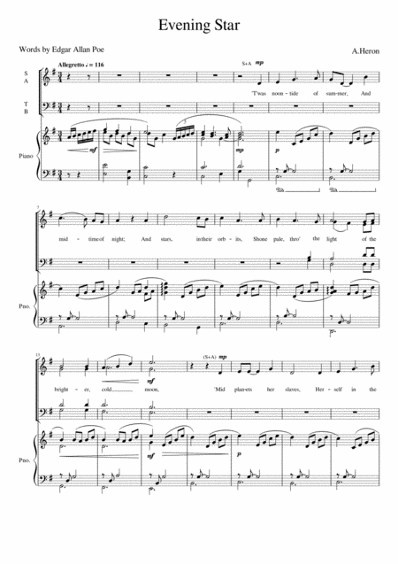 Free Sheet Music Evening Star