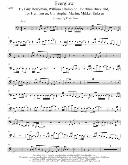 Everglow Easy Key Of C Cello Sheet Music