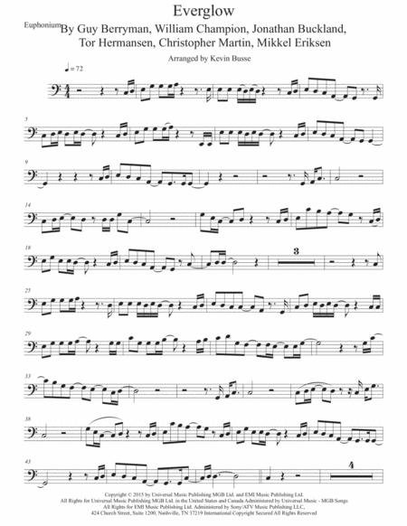 Free Sheet Music Everglow Easy Key Of C Euphonium