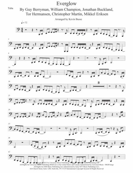 Everglow Easy Key Of C Tuba Sheet Music