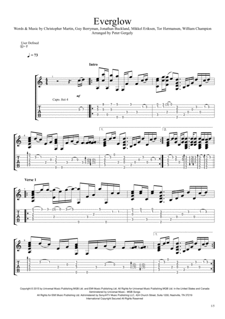 Everglow Fingerstyle Guitar Sheet Music