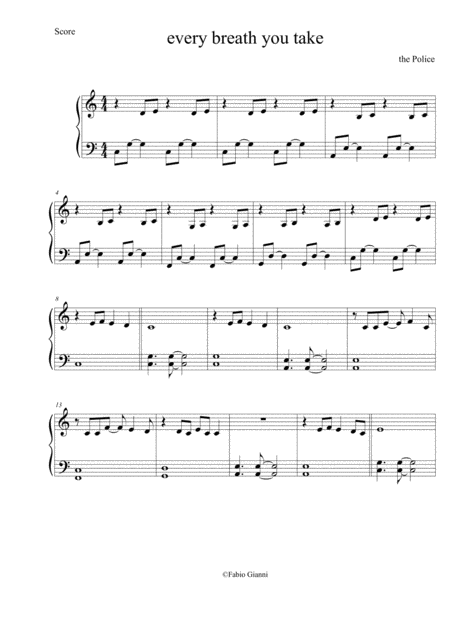 Every Breath You Take Easy Piano Sheet Music