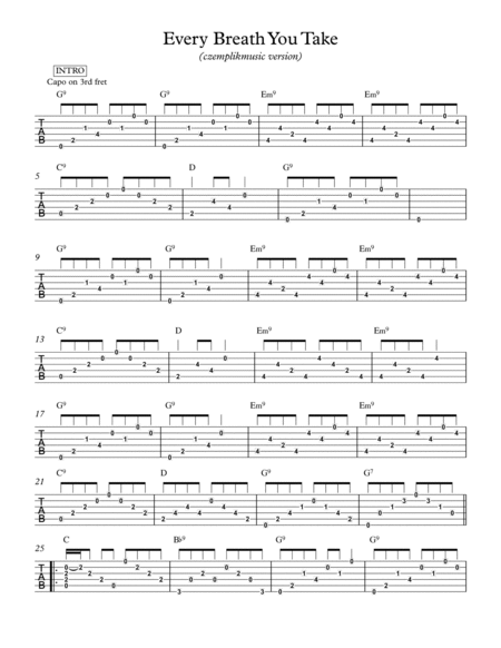 Every Breath You Take Guitar Arrangement Tab Sheet Music