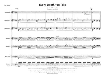 Every Breath You Take Sting The Police For Percussion Ensemble Sheet Music