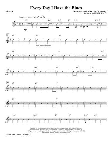 Every Day I Have The Blues Arr Kirby Shaw Guitar Sheet Music