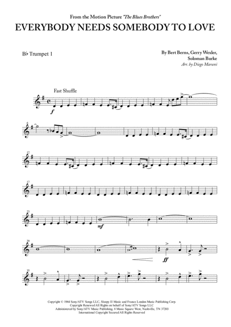 Everybody Needs Somebody To Love For Brass Quartet Sheet Music