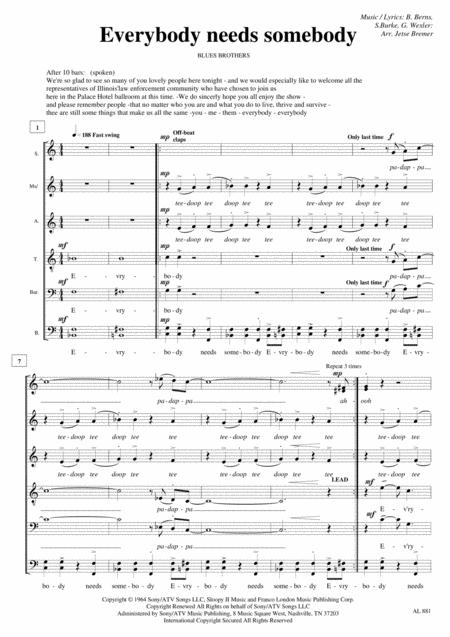 Everybody Needs Somebody To Love Saatbb A Cappella Sheet Music