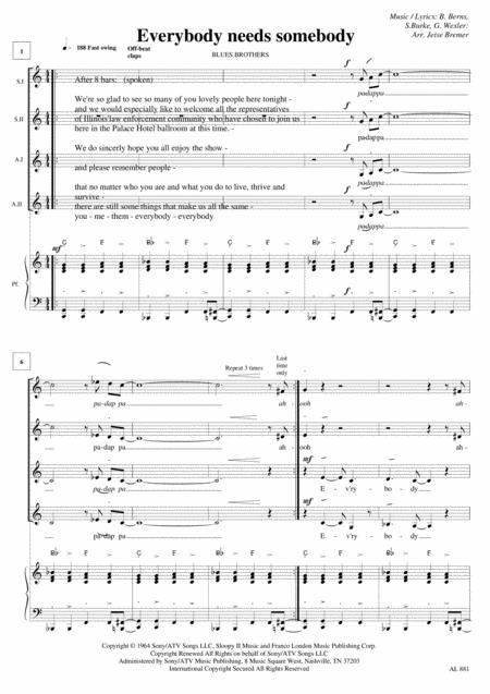 Free Sheet Music Everybody Needs Somebody To Love Ssaa Piano