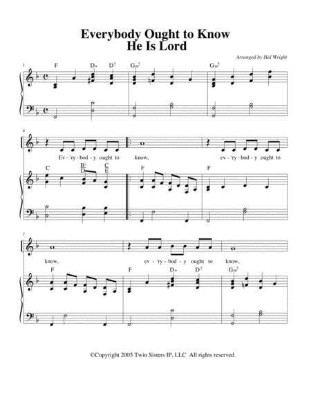 Free Sheet Music Everybody Ought To Know He Is Lord