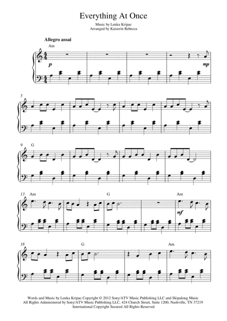 Free Sheet Music Everything At Once Piano Solo