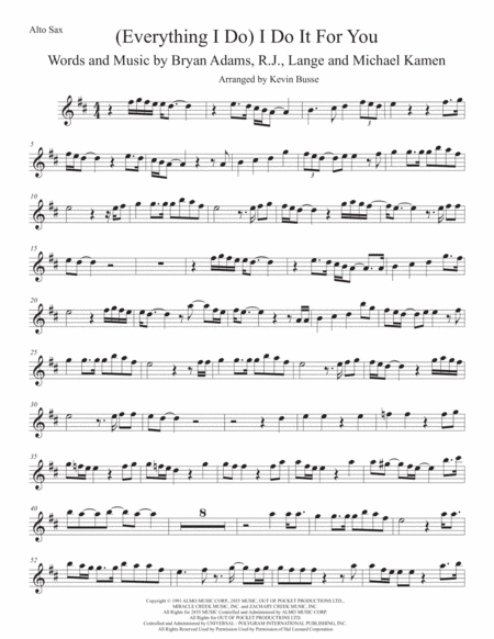 Free Sheet Music Everything I Do I Do It For You Alto Sax