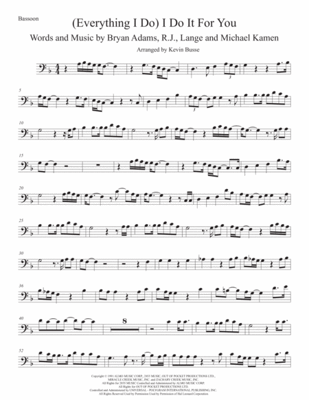 Free Sheet Music Everything I Do I Do It For You Bassoon