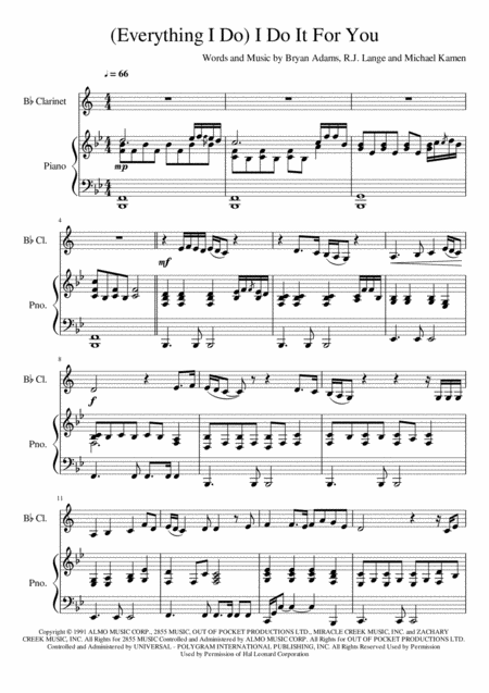 Everything I Do I Do It For You Clarinet Sheet Music