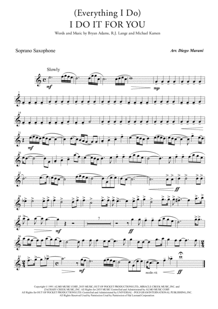 Everything I Do I Do It For You For Saxophone Quintet Sheet Music