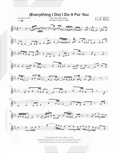 Free Sheet Music Everything I Do I Do It For You Tenor Saxophone