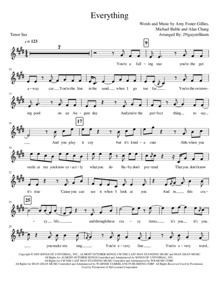 Free Sheet Music Everything Tenor Sax