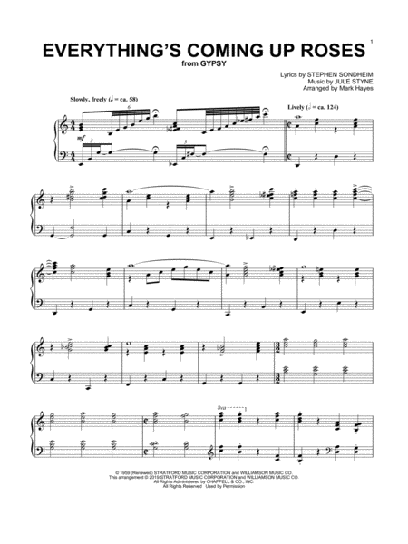Everythings Coming Up Roses From Gypsy Arr Mark Hayes Sheet Music