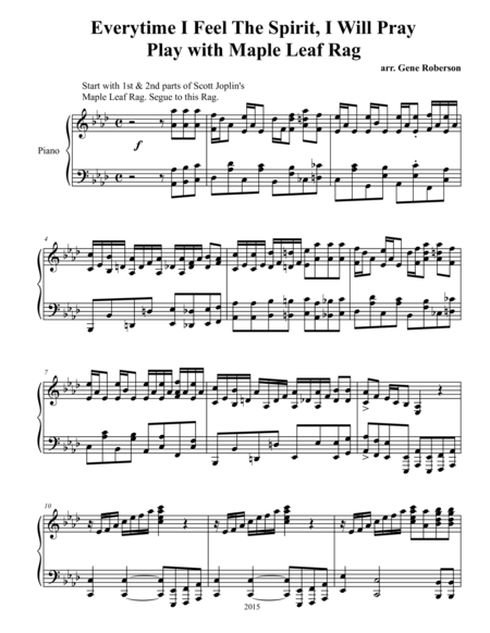 Everytime I Feel The Spirit I Will Pray Ragtime Sheet Music