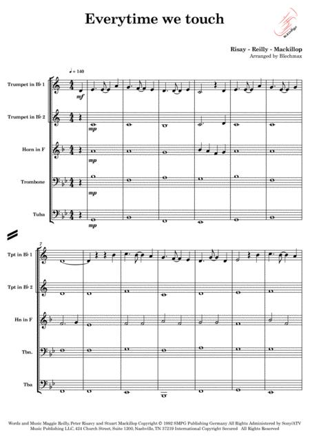 Everytime We Touch For Brassquintet Sheet Music