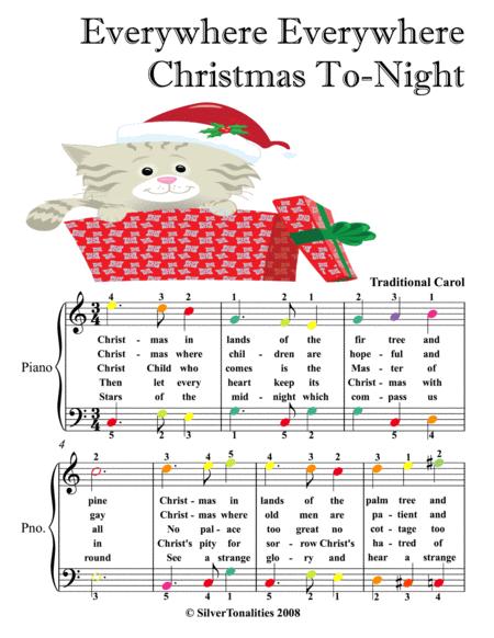 Everywhere Everywhere Christmas To Night Easy Piano Sheet Music With Colored Notes Sheet Music