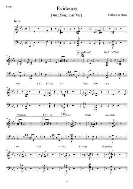 Evidence Piano Sheet Music