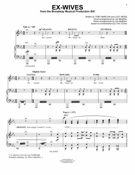 Free Sheet Music Ex Wives From Six The Musical