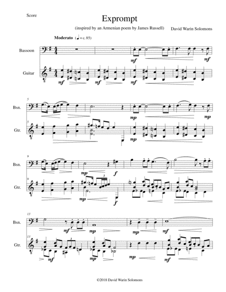 Exprompt An Armenian Song Of Farewell Arranged For Bassoon And Guitar Sheet Music