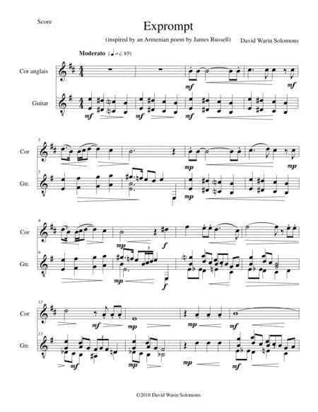 Exprompt An Armenian Song Of Farewell Arranged For Cor Anglais And Guitar Sheet Music