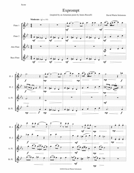 Exprompt An Armenian Song Of Farewell Arranged For Flute Quartet Sheet Music