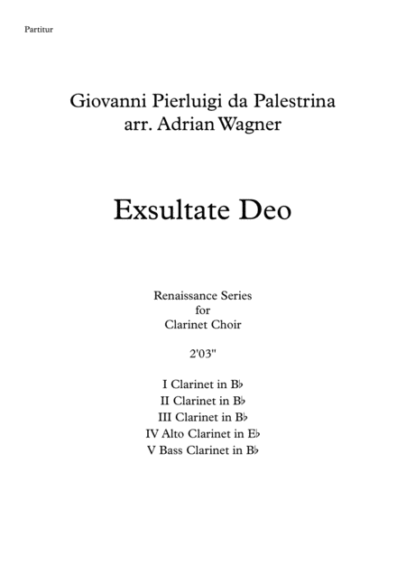 Exsultate Deo Giovanni Pierluigi Da Palestrina Clarinet Choir Arr Adrian Wagner Sheet Music