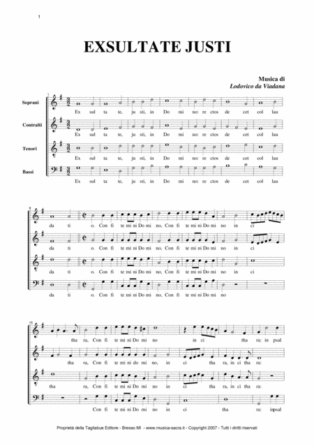 Exsultate Justi Lodovico Grossi Da Viadana Mottetto For Satb Choir Sheet Music