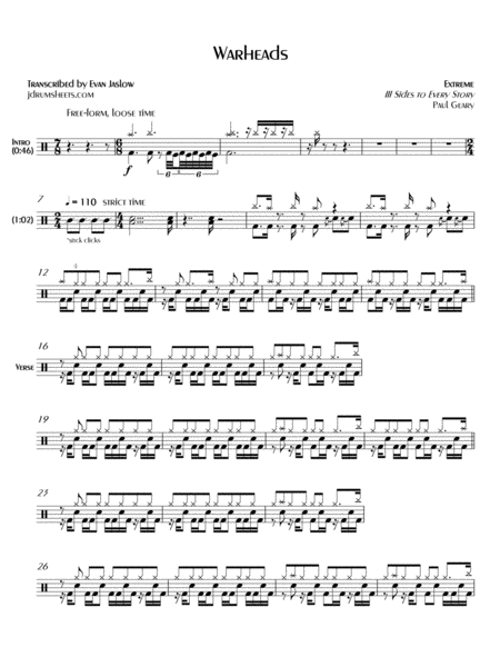 Free Sheet Music Extreme Iii Sides To Every Story Full Drum Transcription