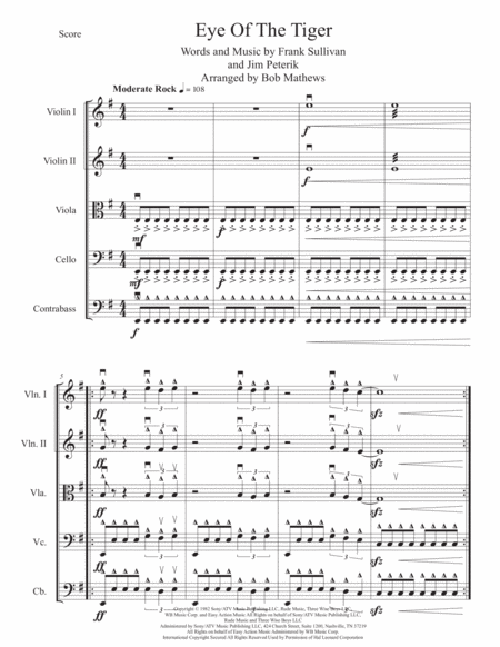 Eye Of The Tiger For String Orchestra Sheet Music