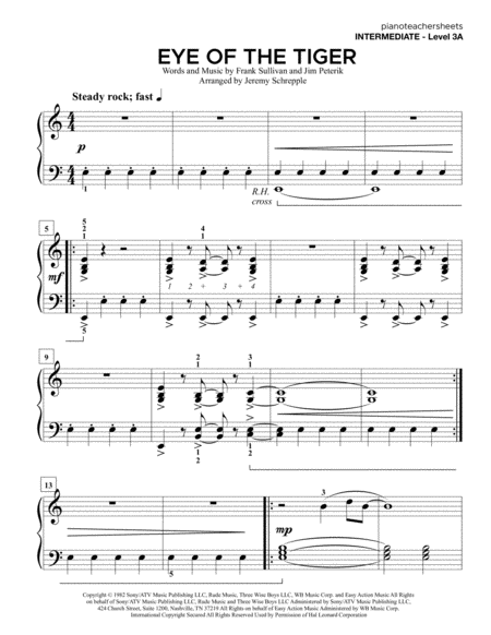 Eye Of The Tiger Intermediate Level 3a Sheet Music