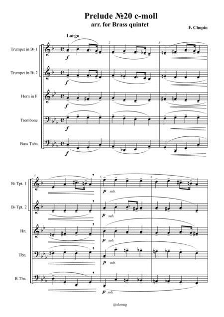 F Chopin Prelude 20 C Moll Arr For Brass Quintet Sheet Music