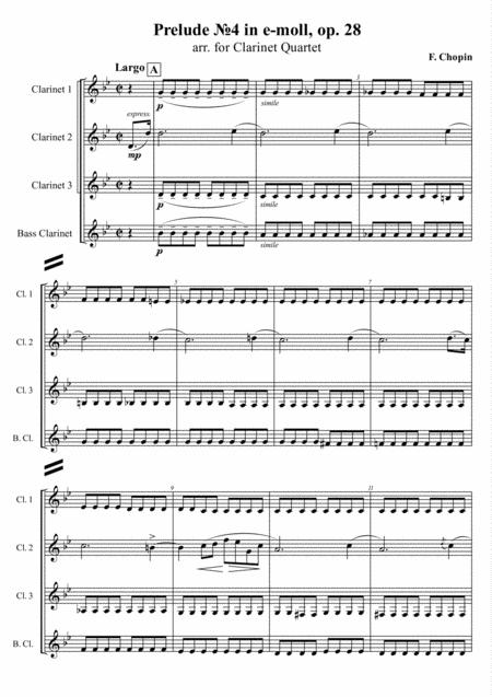 Free Sheet Music F Chopin Prelude 4 In E Moll Op 28 Arr For Clarinet Quartet