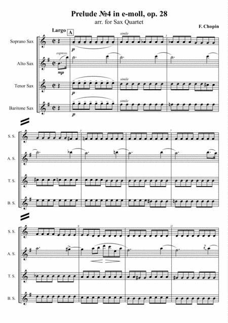 F Chopin Prelude 4 In E Moll Op 28 Arr For Sax Quartet Sheet Music