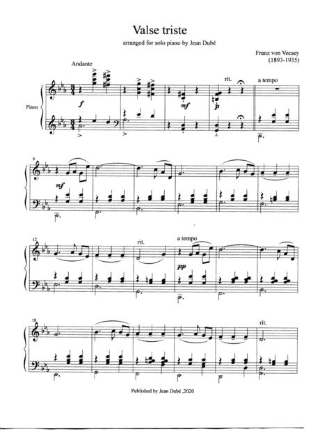 Free Sheet Music F Von Vecsey Valse Triste For Piano Solo