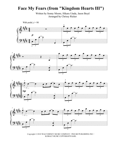 Face My Fears Kingdom Hearts Iii Intermediate Piano Sheet Music