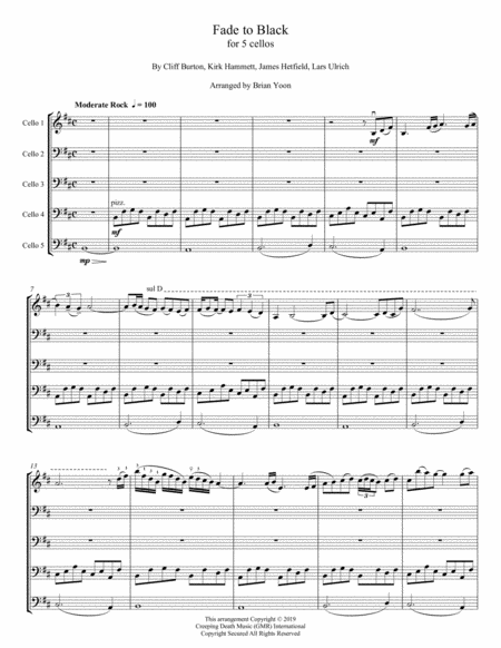 Fade To Black By Metallica For 5 Cellos Sheet Music