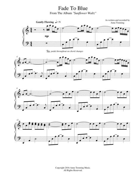 Free Sheet Music Fade To Blue By Anne Trenning Sheet Music For Piano
